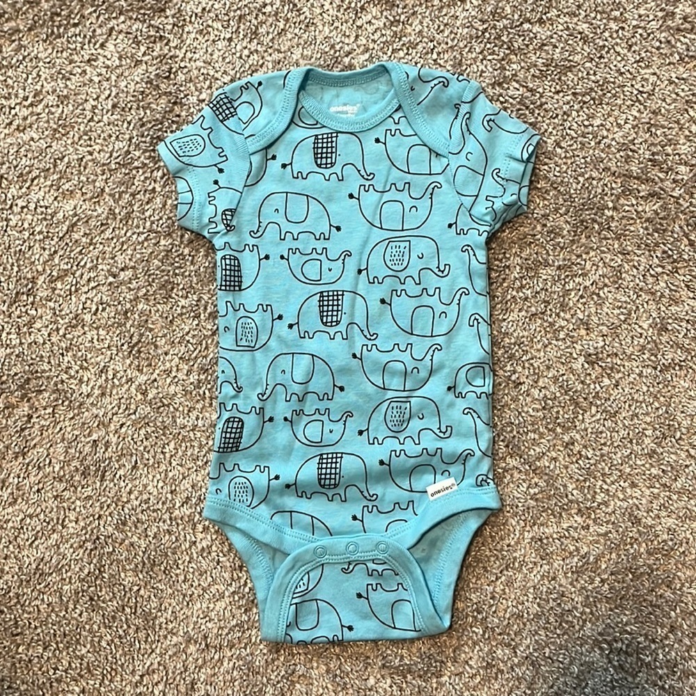 BABY Onesie 3-6 Months Size Animals Elephants Blue Pattern Cute Soft New